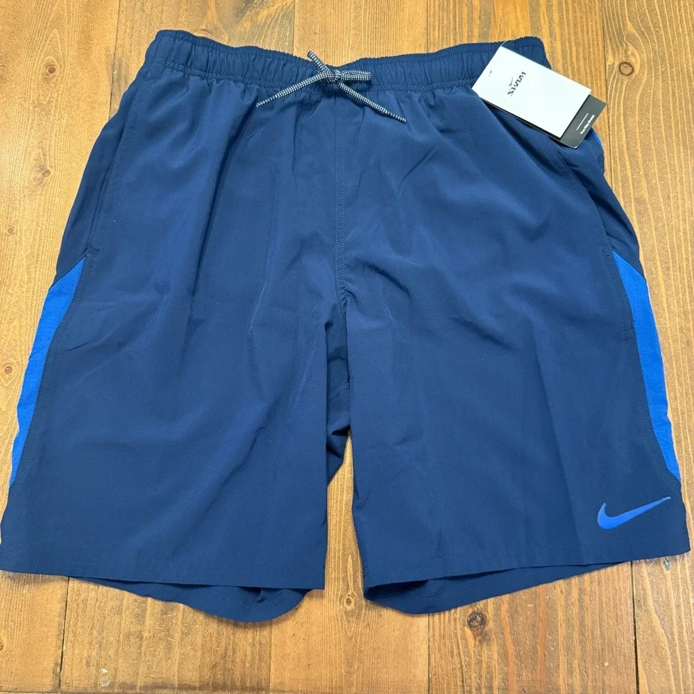 NIKE Swim Men's Swim Trunks Shorts Blue NESSA482 Mesh Brief Lined Size Large NWT